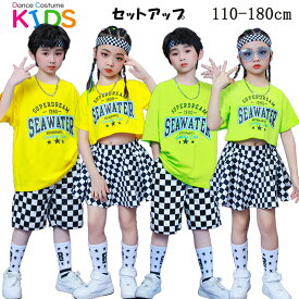 ［夏・新品］キッズダンス衣装 チアガール 2点セット シャツ パンツ スカート 女の子 男の子 半袖 ギンガム 子供服 ヒップホップ ダンス衣装 派手 ストリート B系 原宿系 ステージ衣装 レッスン ダンスウェア 発表会 応援団 舞台服 人気 舞台効果抜群人気 おしゃれ 110～180