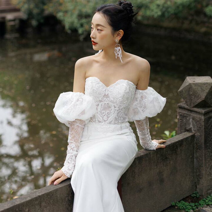 楽天市場】ウェディングドレス ハイウエスト 二次会 結婚式 花嫁 オフ  