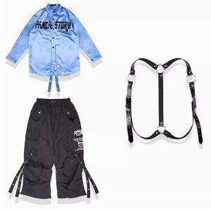 ブルー ダンス衣装 キッズダンス衣装 単品orセット ネクタイ 掛け紐 レッグカバー 女の子 男の子 ヒップホップ へそ出し子供服 ジャズダンス HIPHOP k-pop 原宿系 演出服 練習着 発表会 おしゃれ