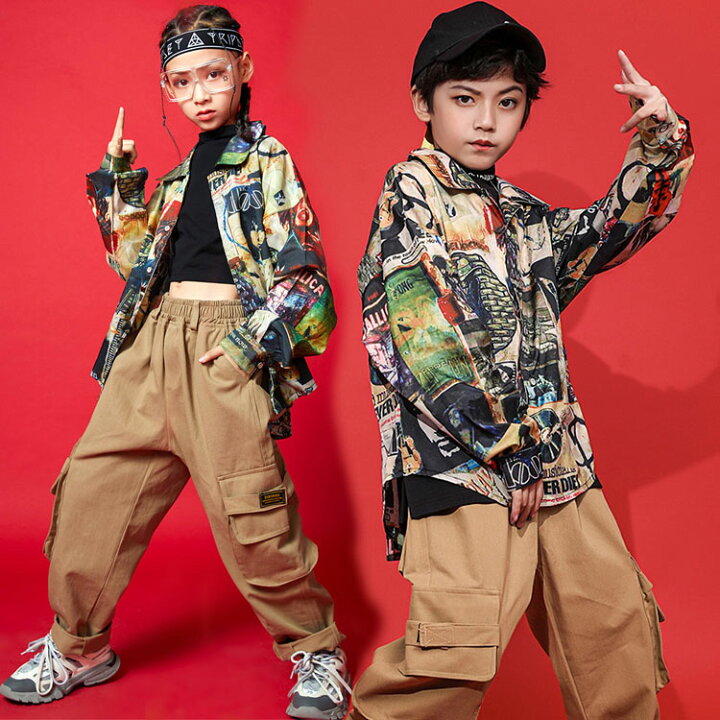 楽天市場】部分即納 キッズダンス衣装 へそ出し 花柄 シャツ 男の子  