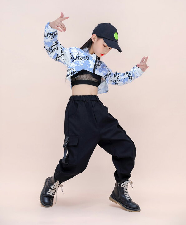 楽天市場 キッズ ダンス衣装 ガールズ ジャズダンス ブルー トップス 黒 パンツ へそ出し 韓国 Jazz Dance ステージ衣装 Hiphop 演奏会 応援団 長袖 練習着 舞台服 発表会 団体服 Just For You Online Store