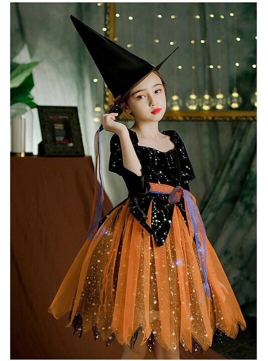 超格安価格 ハロウィン 魔女 コスプレ ドレス キッズ かわいい ほうき 衣装 仮装 本格的