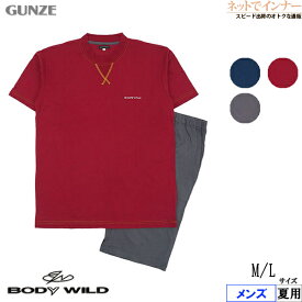 GUNZE(グンゼ)BODYWILD(ボディワイルド)メンズ 半袖・半パンツパジャマ 無地 Vガゼット 夏用 BG3113[M、Lサイズ]