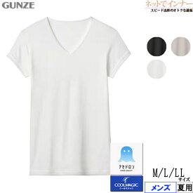 GUNZE(グンゼ)クールマジック アセドロン メンズ 汗取り付VネックTシャツ(短袖) 鹿の子素材 夏用 MCA712[M、L、LLサイズ]