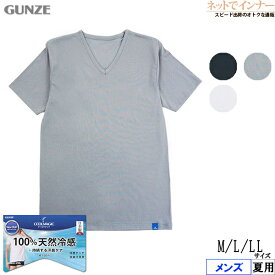 GUNZE(グンゼ)クールマジック メンズ VネックTシャツ 100%天然冷感 日本製 綿100% 夏用 MCA515H[M、L、LLサイズ]