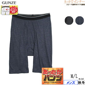 GUNZE(グンゼ)あったかパンツ メンズ ロングボクサーブリーフ(前あき)ボーダー柄 ひざ上丈 秋冬用 HN7981N[M、Lサイズ]