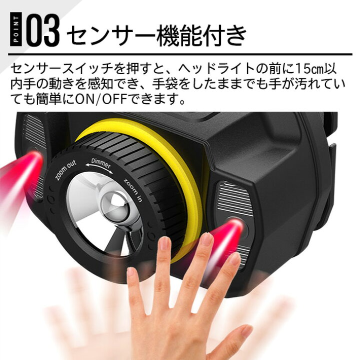 LEDヘッドライト USB充電 作業用 ヘッドライト 高輝度 おしゃれ led 1000ルーメン ズーム 防水ライト ledライト ヘッドランプ 充電式 センサー機能付き 高輝度ledライト 電池残量指示ランプ 小型 軽量 小型ライト IPX6防水 防災 釣り アウトドア ヘッド ライト ... LEDヘッドランプ USB充電式 高輝度 D412