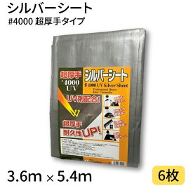シルバーシート #4000 3.6×5.4 6枚 4000番 超厚手 UV剤配合 ハトメ UVシート 工事 土木 建築 防水 埃除け 雨除け 日よけ 花見 産廃 防災 台風 対策 養生 レジャー アウトドア 運動会 行楽 花見 海水浴 キャンプ テント