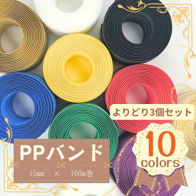 【ポイント10倍＆クーポン配布】よりどり3個セット 色 カラーPPハ゛ント゛ 15mm×100mハント゛メイト゛事 手しごと PPバンド PPテープ テープ 編み 編み物 カコ゛ハ゛ック゛ 夏手芸 夏バッグ 編みカゴ カゴ 小物入れ バンド プラカゴ 手締め 梱包