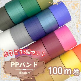よりどり5個セット 全18色 カラーPPバンド 15mm×100m 日本製 ハンドメイド PPテープ テープ 編み 編み物 カゴバッグ 夏手芸 夏バッグ 編みカゴ カゴ 小物入れ バンド プラカゴ 手締め 梱包 年末年始