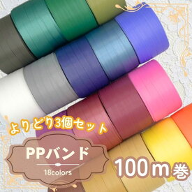 よりどり3個セット 日本製 カラーPPバンド 15mm×100m 全18色 ハンドメイド 手仕事 手しごと PPバンド PPテープ テープ 編み 編み物 カゴバッグ 夏手芸 夏バッグ 編みカゴ カゴ 小物入れ バンド プラカゴ 手締め 梱包 年末年始