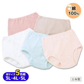 【3L・4L・5L】綿100％ソフトガーゼショーツ5色組 レディース ガーゼ 綿100％ 婦人 ショーツ パンツ 下着 深ばき 深丈 日本製 国産 くい込みにくい 柔らかい ベージュ ホワイト サックス ピンク セット