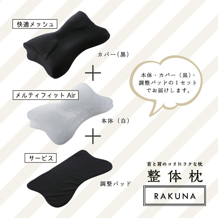 RAKUNA整体枕 寝具 安眠 快眠 まくら 肩こり 首こり ストレートネック サポート 体圧分散 3D形状 仰向け 横向き うつ伏せ メッシュカバー 通気性 ラク 便利雑貨のジャストパートナー