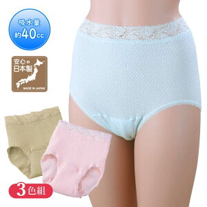 失禁ワッフルショーツ3色組 失禁パンツ 尿漏れパンツ 失禁ショーツ 女性用 安心ショーツ 日本製 レディース 尿モレ 中失禁 レース 吸水 消臭 ベルオアシス 深ばき丈