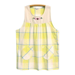 おてんばママキッチン フラワーリース エプロン 保育士 看護士 介護士 おしゃれ かわいい キャラクター 格子 チェック 花 うさぎ くま ボタン【メール便可】