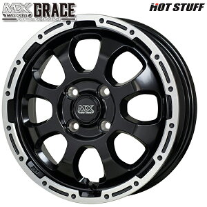 15インチ 4.5J 4H100 +45 HotStuff ホットスタッフ マッドクロスグレイス セミグロスブラック/リムポリッシュ アルミホイール単品 4本(1台分)送料無料