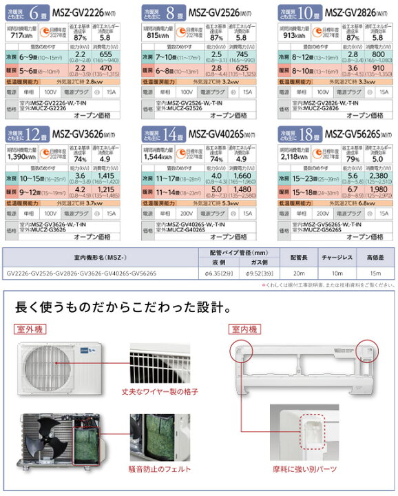 楽天市場】【工事費込セット（商品＋基本工事）】 [MSZ-GV2226-W 