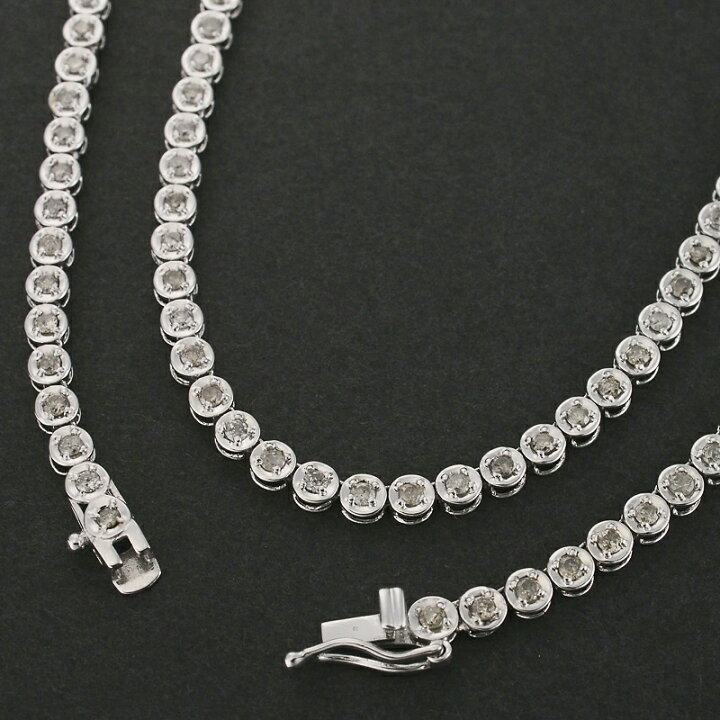K18WG 天然 ダイヤモンド 2.00ct テニス ネックレス