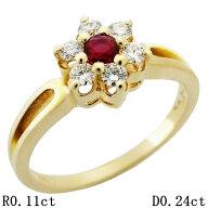 ミキモト ルビー/0.11ct ダイヤモンド/0.24ct フラワーモチーフ リング K18YG 11号【中古】【JS1957】
