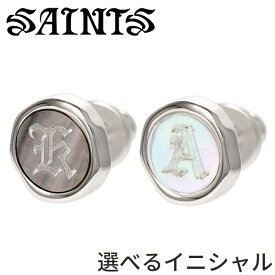 ペアピアス 選べる イニシャル シルバー SAINTS シェル ブラック スタッドピアス ペア カップル お揃い 白蝶貝 黒蝶貝 誕生日 プレゼント