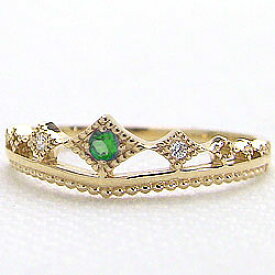 エメラルドリング ティアラリング 5月誕生石 イエローゴールドK10 ダイヤモンドピンキーリング 10金 指輪 カラーストーン ファランジリング ミディリング bs05 おすすめ ギフト プレゼント 受注製作 クリスマス