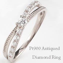 ダイヤモンドリング 指輪 レディース プラチナ Diamond クロスデザイン Pt900 アンティーク ピンキーリング ダイヤリング おすすめ  ホワイトデー プレゼント | ジュエリーアイ