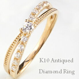 ダイヤモンド リング 指輪 レディース 10金 クロスデザイン K10 アンティーク ゴールド ピンキーリング ダイヤリング おすすめ ギフト プレゼント 受注製作