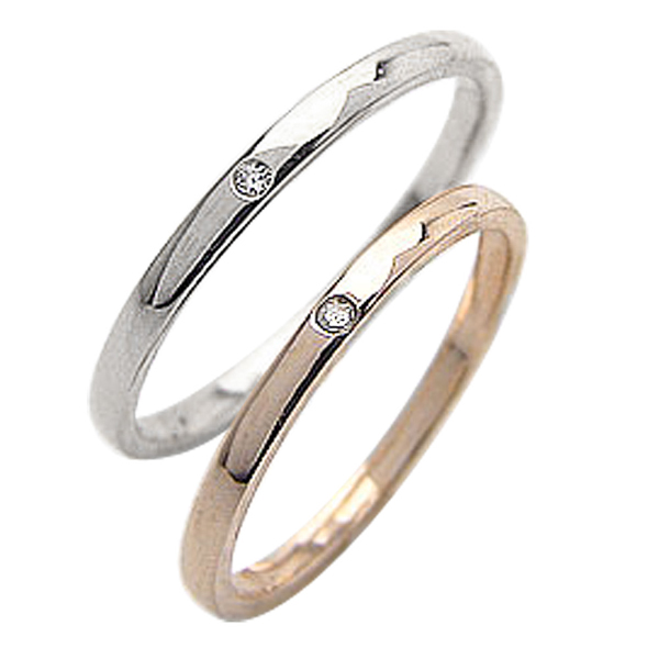結婚指輪 一粒ダイヤモンド ペアリング シンプル ピンクゴールドK10