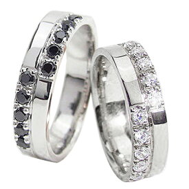 結婚指輪 ゴールド クロス ダイヤモンド ブラックダイヤモンド 幅広 ペアリング ホワイトゴールドK18 マリッジリング 18金 2本セット 文字入れ 刻印 可能 婚約 結婚式 ブライダル ウエディング おすすめ プレゼント