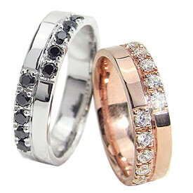 結婚指輪 ゴールド クロス ダイヤモンド ブラックダイヤモンド 幅広 ペアリング ピンクゴールドK18 ホワイトゴールドK18 マリッジリング 18金 2本セット 文字入れ 刻印 可能 婚約 結婚式 ブライダル ウエディング おすすめ プレゼント