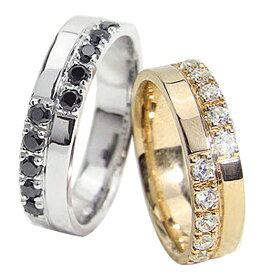 結婚指輪 ゴールド クロス ダイヤモンド ブラックダイヤモンド 幅広 ペアリング イエローゴールドK18 ホワイトゴールドK18 マリッジリング 18金 2本セット 文字入れ 刻印 可能 婚約 結婚式 ブライダル ウエディング おすすめ プレゼント