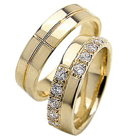 結婚指輪 ゴールド クロス ダイヤモンド 幅広 ペアリング イエローゴールドK18 マリッジリング 18金 2本セット ペア 文字入れ 刻印 可能 婚約 結婚式 ブライダル ウエディング おすすめ プレゼント