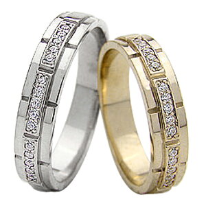 結婚指輪 ゴールド バンドデザイン ダイヤモンド ペアリング イエローゴールドK18 ホワイトゴールドK18 ベルト マリッジリング 18金 2本セット ペア 文字入れ 刻印 可能 婚約 結婚式 ブライダ