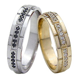 結婚指輪 ゴールド バンドデザイン ダイヤモンド ブラックダイヤモンド ペアリング イエローゴールドK18 ホワイトゴールドK18 ベルト マリッジリング 18金 2本セット ペア 文字入れ 刻印 可能 婚約 結婚式 おすすめ プレゼント