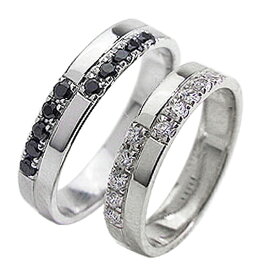 結婚指輪 プラチナ クロス ダイヤモンド ブラックダイヤモンド 0.2ct ペアリング Pt900 マリッジリング 2本セット ペア 文字入れ 刻印 可能 婚約 結婚式 ブライダル ウエディング おすすめ ギフト プレゼント 受注製作