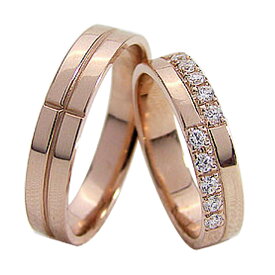 結婚指輪 ゴールド クロス ダイヤモンド ペアリング マリッジリング 十字架 ピンクゴールドK18 18金 2本セット ペア 文字入れ 刻印 可能 婚約 結婚式 ブライダル ウエディング おすすめ プレゼント
