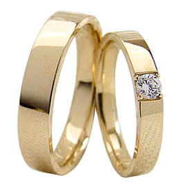 結婚指輪 ゴールド 一粒ダイヤモンドリング 平打ち ペアリング イエローゴールドK18 マリッジリング 18金 2本セット ペア 文字入れ 刻印 可能 婚約 結婚式 ブライダル ウエディング おすすめ ギフト プレゼント 受注製作