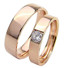 結婚指輪 ゴールド 一粒ダイヤモンドリング 0.2ct 平打ち ペアリング ピンクゴールドK18 マリッジリング 18金 2本セット ペア 文字入れ 刻印 可能 婚約 結婚式 ブライダル ウエディング おすすめ ギフト プレゼント 受注製作