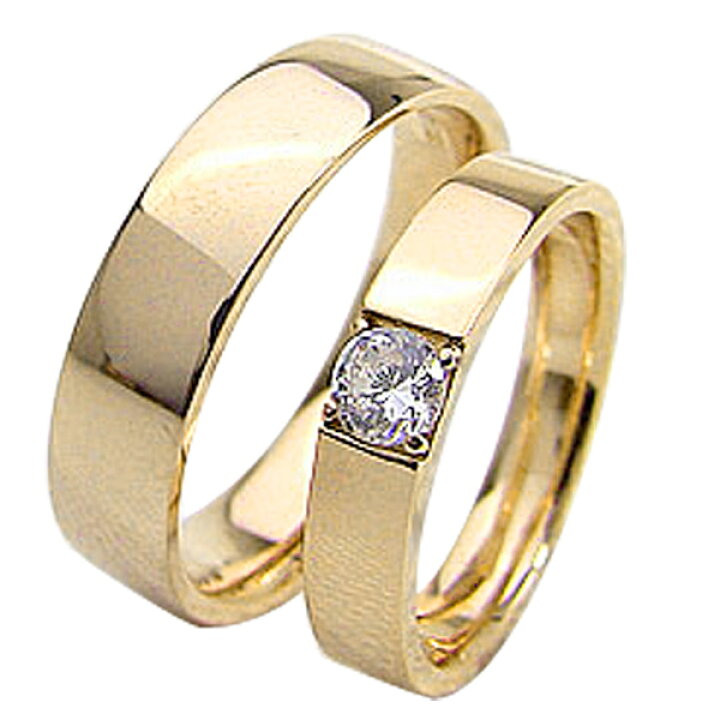 楽天市場】結婚指輪 ゴールド 一粒ダイヤモンドリング 0.2ct 平打ち 