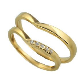 結婚指輪 Vライン ゴールド ダイヤモンド ペアリング 10金 マリッジリング 2本セット ペア 文字入れ 刻印 可能 婚約 結婚式 ブライダル ウエディング おすすめ ギフト プレゼント 受注製作