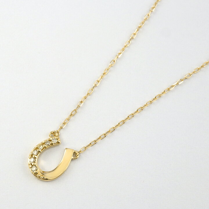 4℃】K18ダイヤモンド0.04ct 馬蹄 ホースシューネックレス 40cm 
