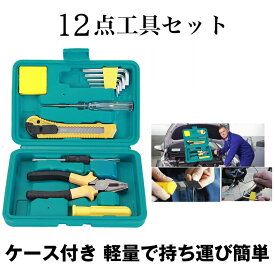 【全12点セット】 工具セット ホームツールセット 日曜大工 常用ツール 作業道具 精密 工具 ガレージ キット 車用修理セット コンパクト収納 DIY作業 メンテナンス 修理 工具セット 作業セット KOUGUSET12