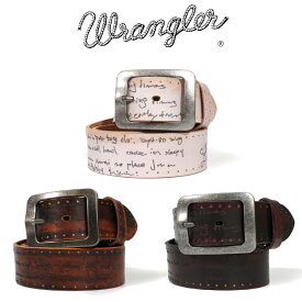 【PT10倍】 Wrangler ラングラー レザーベルト レーザー彫 サイド金箔入り 刻印 手書き風 英字彫 金 メンズ カット可 本革 カジュアル バックル WR4031 ジーンズ カーゴパンツ チノパン パンツ かっこいい 大人 通勤 通学 プレゼント ギフト