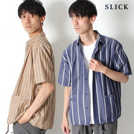 【PT10倍】 【40％OFF】 SLICK スリック 半袖 タイプライター シャツ 半袖 半袖シャツ ジャケット ストライプ 5255440 メンズ きれいめ キレカジ カジュアルシャツ 英国 縦縞 トレンド 春夏 シャツ 光沢 上品 大人カジュアル ブラック こなれ感 プレゼント ギフト