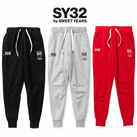 【PT10倍】 SY32 by SWEETYEARS エスワイサーティトゥ バイ スィートイヤーズ シールドロゴ スウェットパンツ メンズ ズボン サッカー スポーツ 黒 グレー 赤 13069-TNS1714 プレゼント ギフト