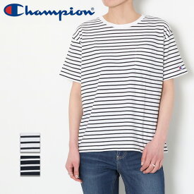 【PT10倍】 【10％OFF】Champion チャンピオン ウィメンズ ボーダーショートスリーブ ポケット Tシャツ ［Lot/CW-X343］半袖 トップス tシャツ Tシャツ レディース ボーダー ホワイト ネイビー スポーティ カジュアル ポケt 春 夏 秋 プレゼント ギフト