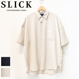 【30％OFF】SLICK スリック ボイルウォッシュステッチ ワークシャツ 5269710 メンズ シャツ カジュアルシャツ 春 夏 半袖 アイボリー ネイビー トップス リネン風 ドロップショルダー オーバーサイズ ブランド 父の日 紳士 プレゼント ギフト