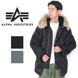 【PT10倍】 【10％OFF】 ALPHA アルファ N-3B ナイロンジャケット 20024 ミリタリー ジャケット メンズ アウター ブラック グレー タフ 中綿 防寒 防風 フード ブランド 長め ファー 取り外し可能 ボア 頑丈 大人 紳士 男性 ドローコード プレゼント ギフト