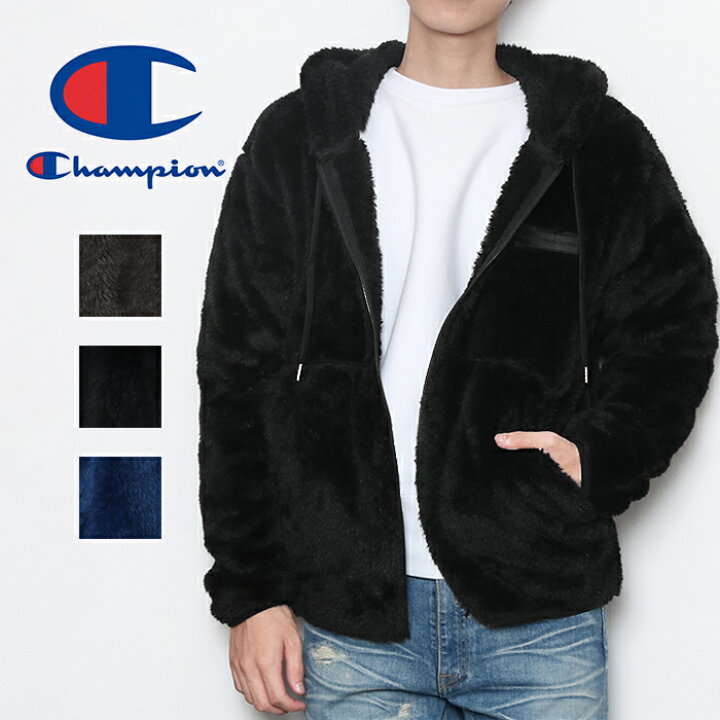 楽天市場】もこもこ ボアブルゾン Champion FLEECE ZIP HOODED JACKET 