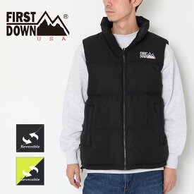 【30％OFF】 FIRST DOWN ファーストダウン バブル ダウンベスト F542002 バブルジャケット ダウン アウター リバーシブル 撥水 暖かい 中綿 防風 メンズ 定番 カジュアル キャンプ ブラック ホワイト 秋 冬 プレゼント ギフト